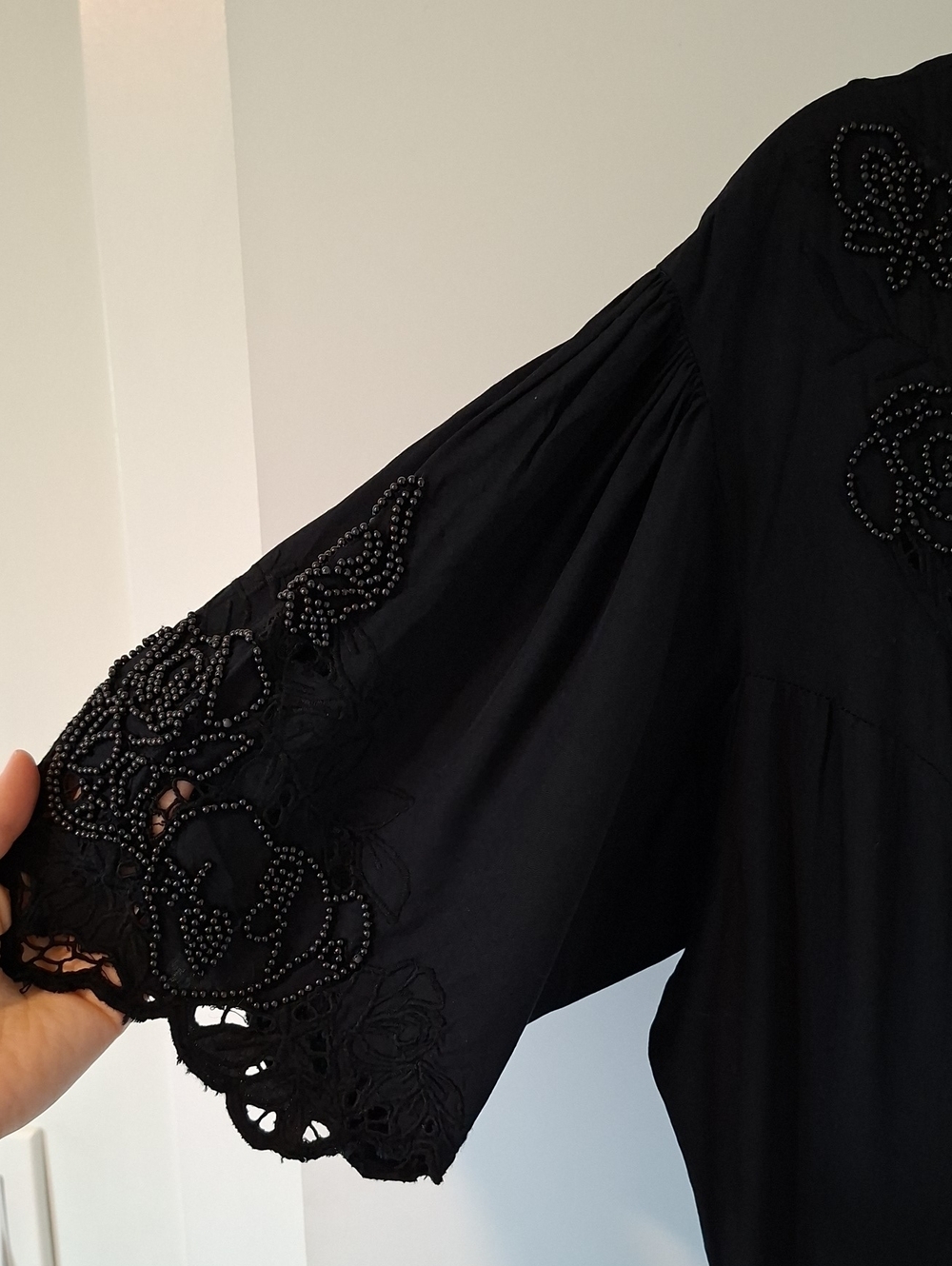 Vintage 90's Black Basque Waist Beaded Floral Button-up Maxi Dress (Size L) - Picture 5 of 10